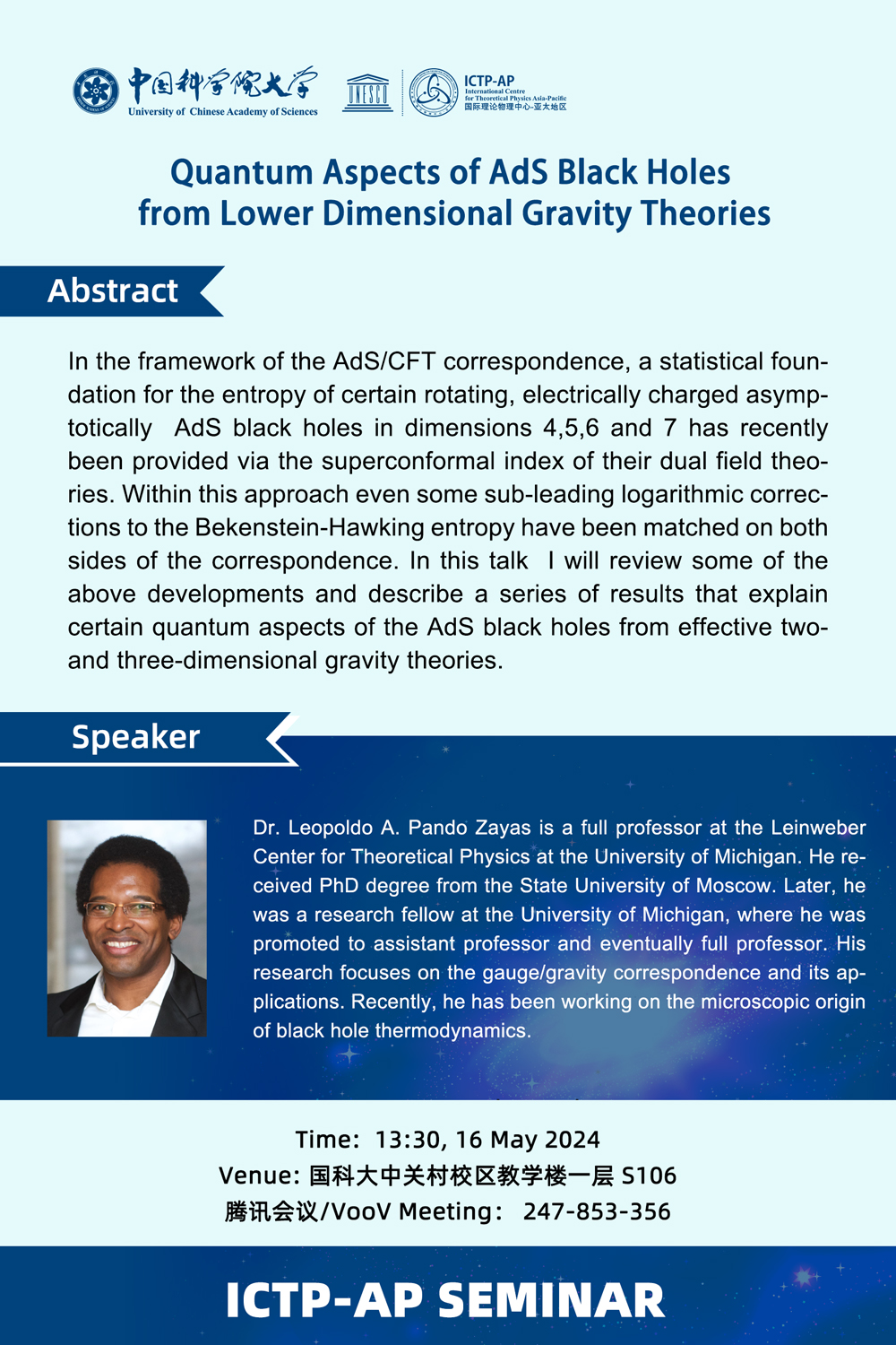 ICTP-AP Seminar: Quantum Aspects of AdS Black Holes from Lower Dimensional Gravity Theories