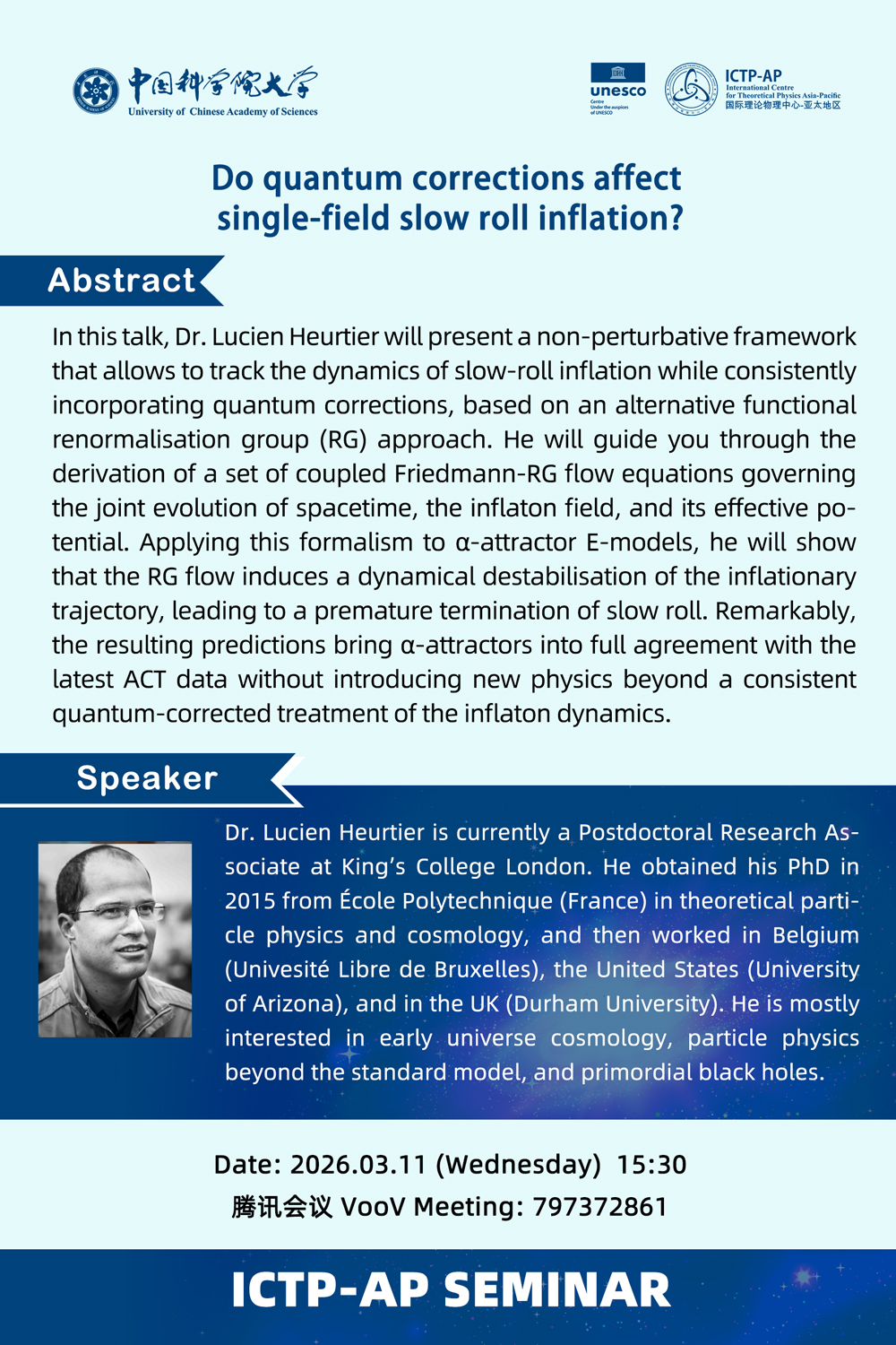 ICTP-AP Seminar:  Do quantum corrections affect single-field slow roll inflation?