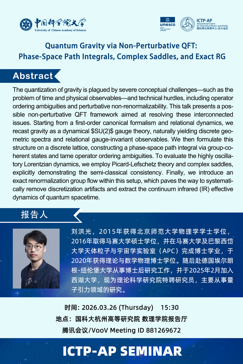 ICTP-AP Seminar: Quantum Gravity via Non-Perturbative QFT: Phase-Space Path Integrals, Complex Saddles, and Exact RG