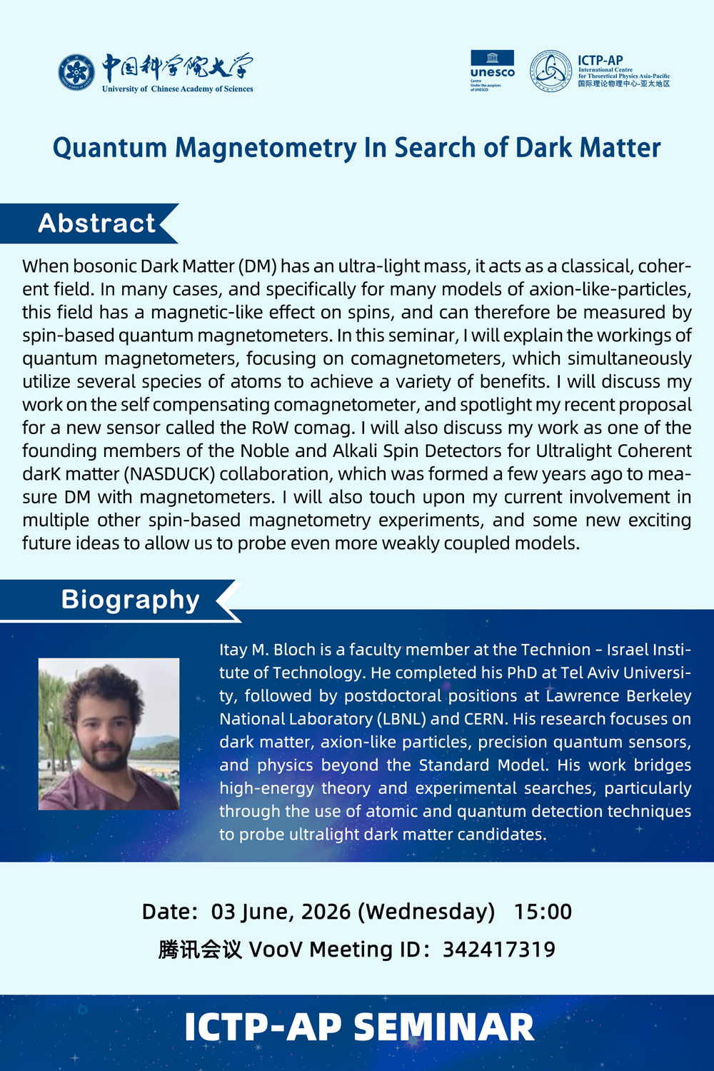 ICTP-AP Seminar: Quantum Magnetometry In Search of Dark Matter