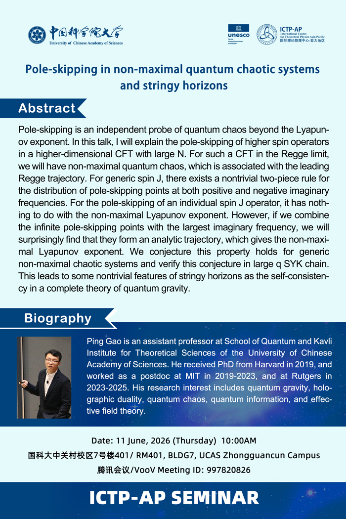 ICTP-AP Seminar: Pole-skipping in non-maximal quantum chaotic systems and stringy horizons