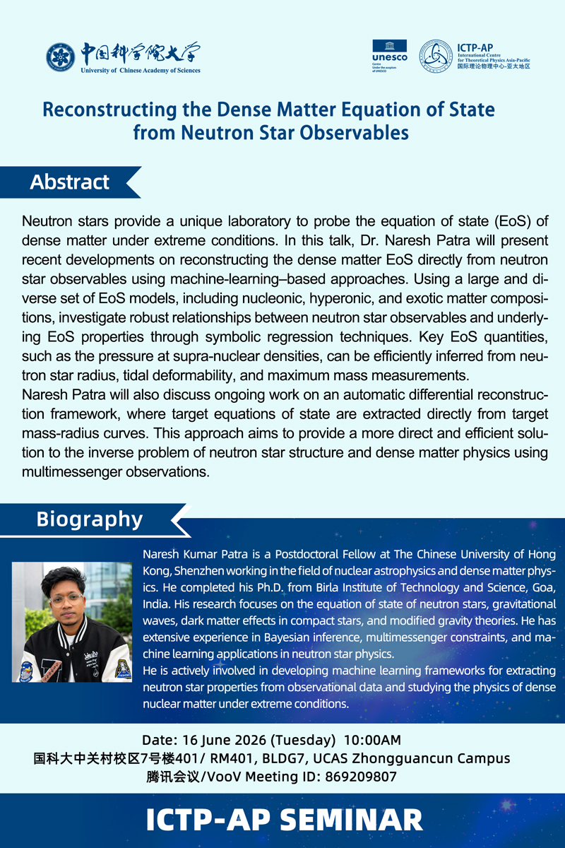 ICTP-AP Seminar: Reconstructing the Dense Matter Equation of State from Neutron Star Observables