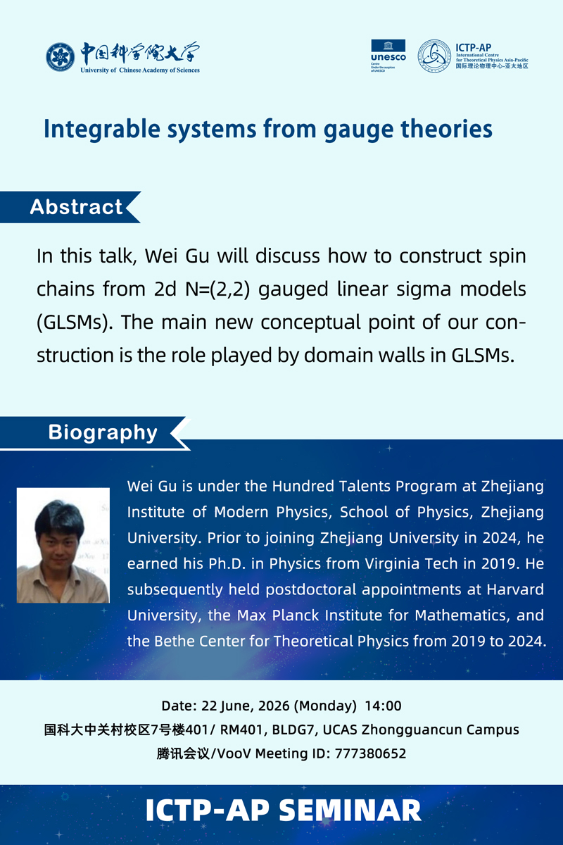 ICTP-AP Seminar: Integrable systems from gauge theories