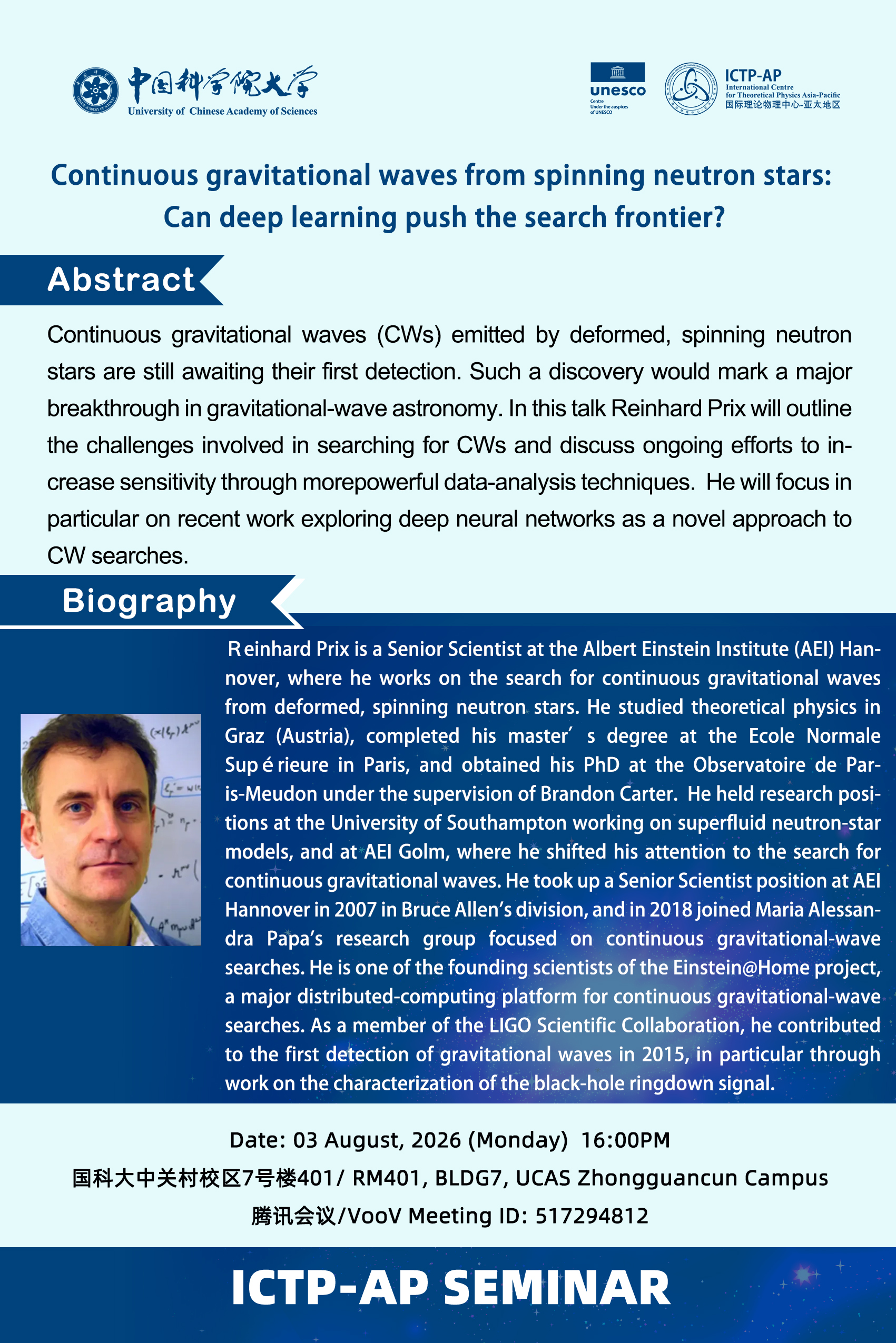 ICTP-AP Seminar: Continuous gravitational waves from spinning neutron stars: can deep learning push the search frontier?