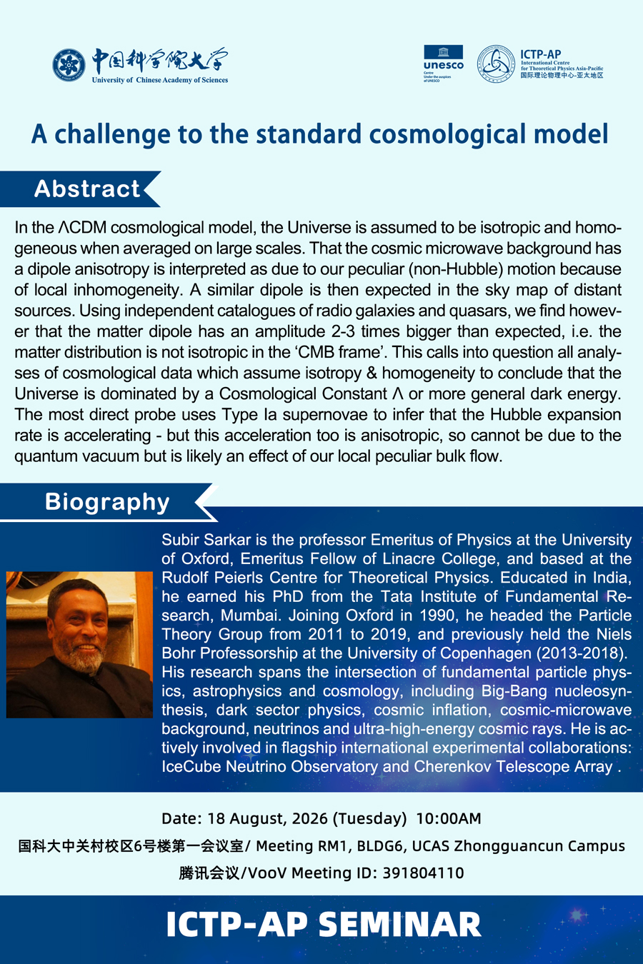ICTP-AP Seminar: A challenge to the standard cosmological model