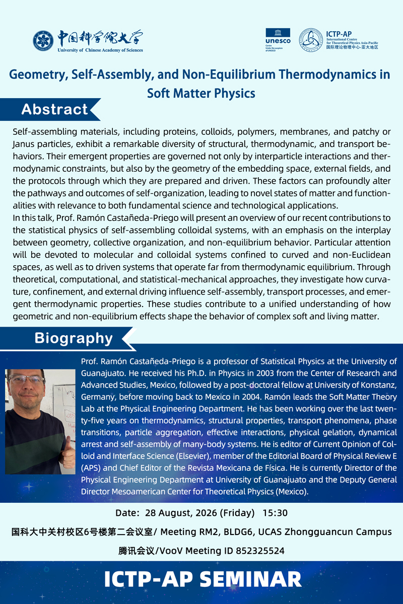 ICTP-AP Seminar: Geometry, Self‑Assembly, and Non‑Equilibrium Thermodynamics in Soft Matter Physics