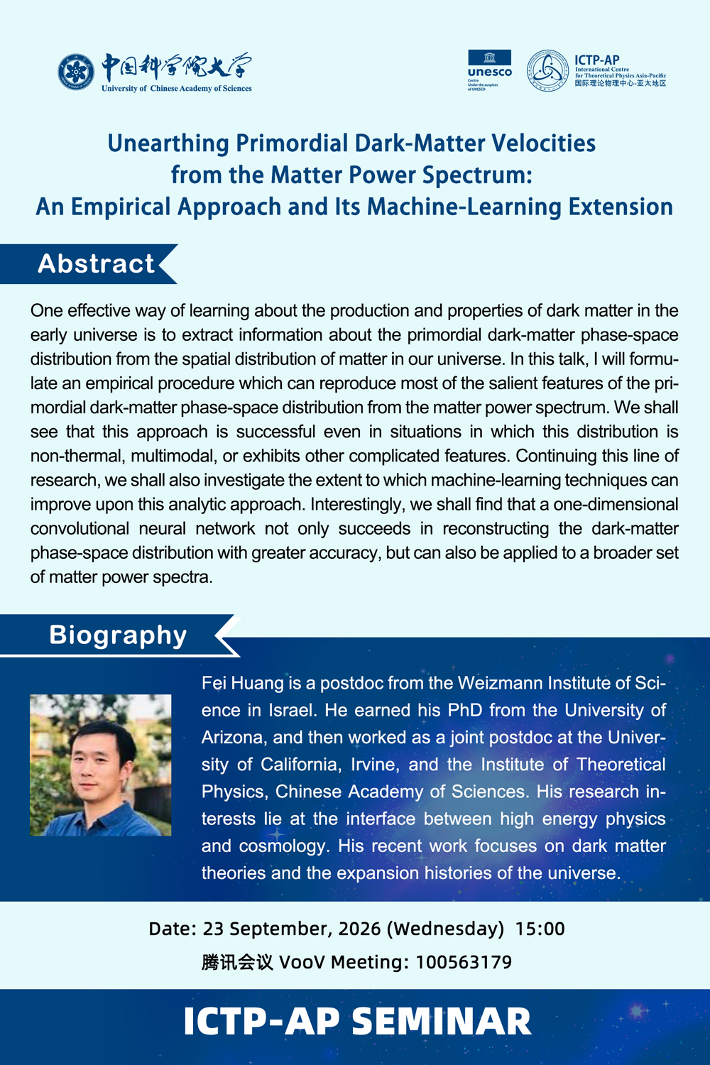 ICTP-AP Seminar: Unearthing Primordial Dark-Matter Velocities from the Matter Power Spectrum: An Empirical Approach and Its Machine-Learning Extension