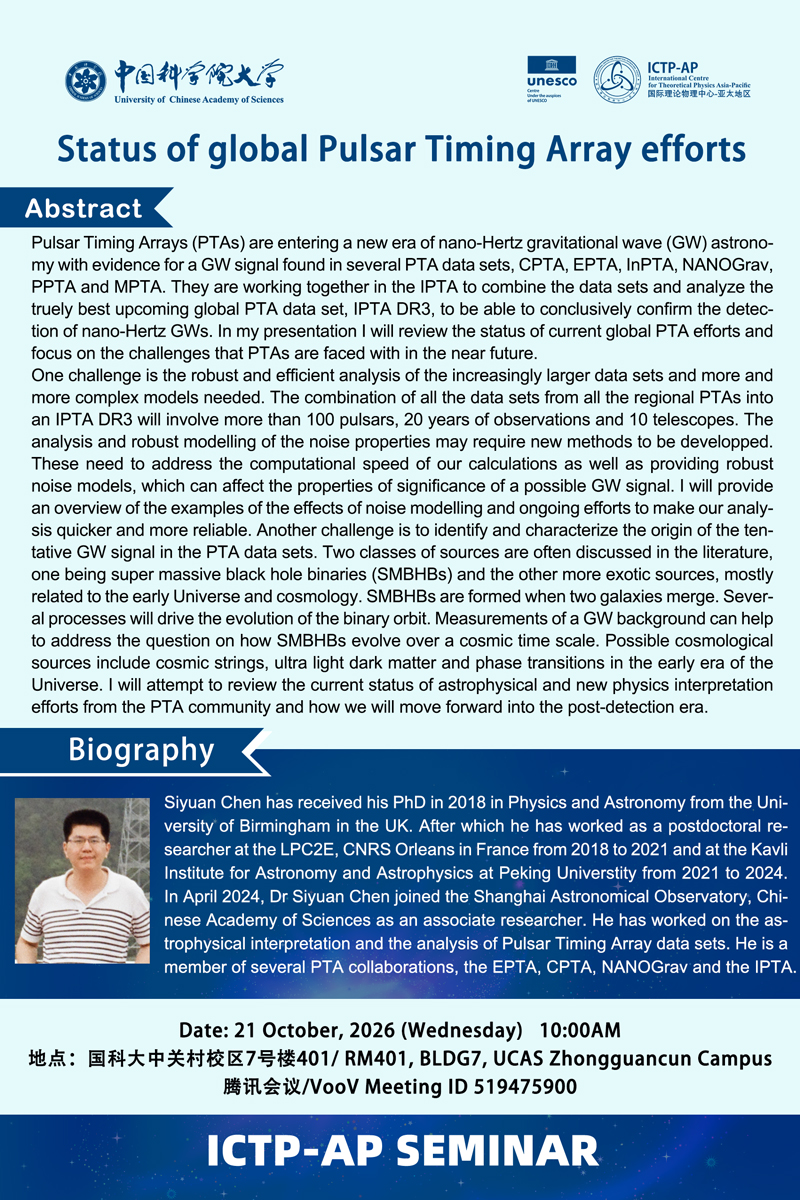 ICTP-AP Seminar: Status of global Pulsar Timing Array efforts